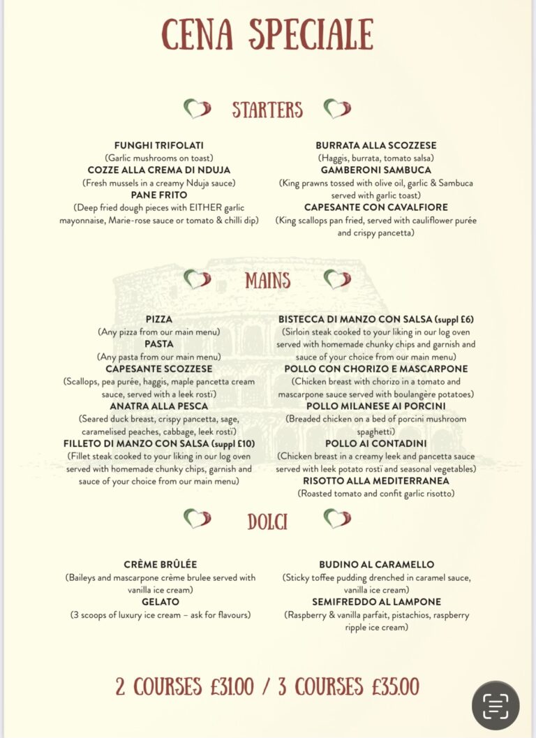 Offers Set Menus La Dolce Vita Dumfries